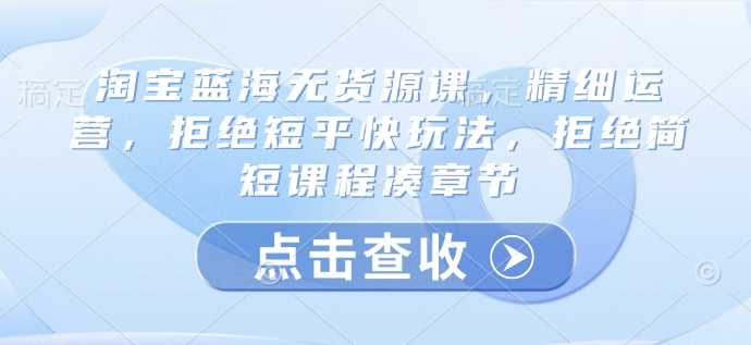 淘宝蓝海无货源课,精细运营,拒绝短平快玩法,拒绝简短课程凑章节-轻创社项目网