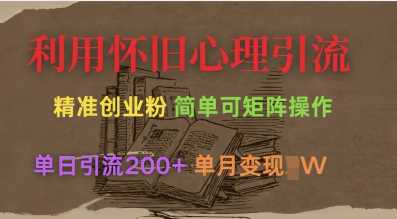 利用怀旧心理,引流创业粉,简单可矩阵操作,单日引流200+,月变现过W-轻创社项目网