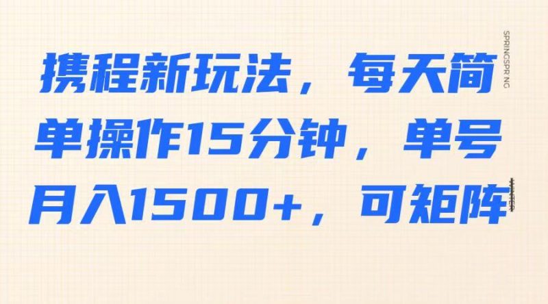 携程新玩法,每天简单操作15分钟,单号月入1500+,可矩阵-轻创社项目网