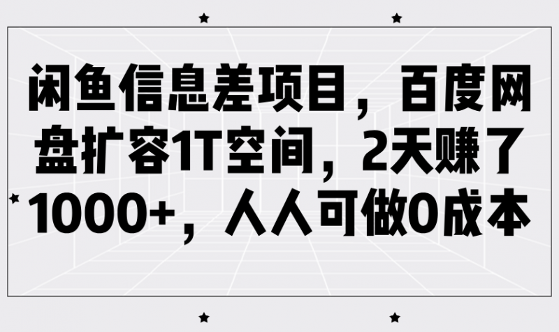 闲鱼信息差项目,百度网盘扩容1T空间,2天赚了1000+,人人可做0成本-轻创社项目网