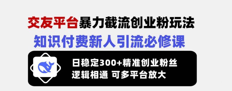 (14432期)交友平台暴力截流创业粉玩法,知识付费新人引流必修课,日稳定300+精准…-轻创社项目网