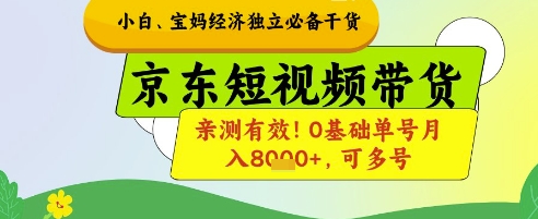 小白宝妈经济独立必备干货,京东短视频带货,亲测有效!0基础单号月入8k+,可多号【揭秘】-轻创社项目网