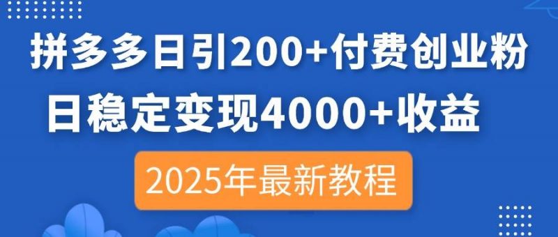 (14217期)拼多多日引200+付费创业粉,日稳定变现4000+收益,2025年最新教程-轻创社项目网