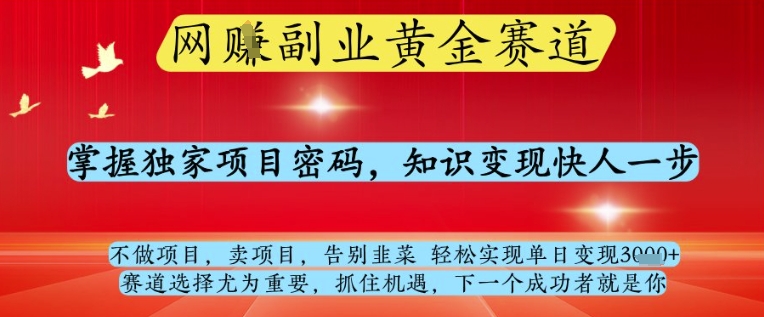 网创副业黄全赛道,掌握独家项目密码,知识变现快人一步,告别韭菜轻松实现单日变现1k+【揭秘】-轻创社项目网