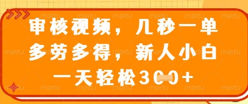 最新审核视频,几秒一单,多劳多得,新人小白一天轻松3张【揭秘】-轻创社项目网