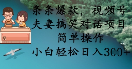 条条爆款,视频号夫妻搞笑对话项目,简单操作,小白轻松日入3张-轻创社项目网