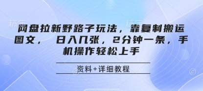 网盘拉新野路子玩法,靠复制搬运图文, 日入几张,2分钟一条,手机操作轻松上手-轻创社项目网
