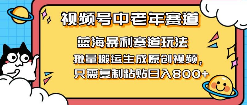 (14314期)2025视频号中老年短视频蓝海暴利风口!复制粘贴搬运视频单日赚800+,无…-轻创社项目网