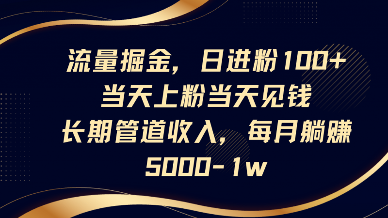 流量掘金,日进粉100+,当天上粉当天见钱,长期管道收入,每月躺赚5000-1w-轻创社项目网