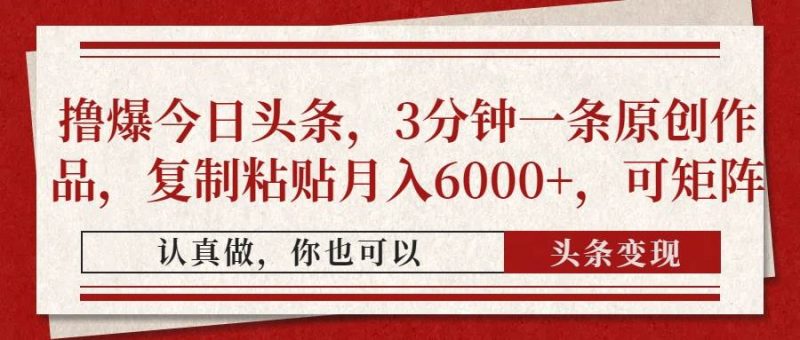 (14437期)撸爆今日头条,3分钟一条原创作品,复制粘贴月入6000+,可矩阵-轻创社项目网
