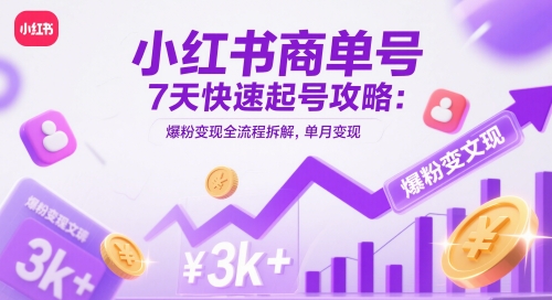 小红书商单号7天快速起号攻略:爆粉变现全流程拆解,单月变现3k+-轻创社项目网