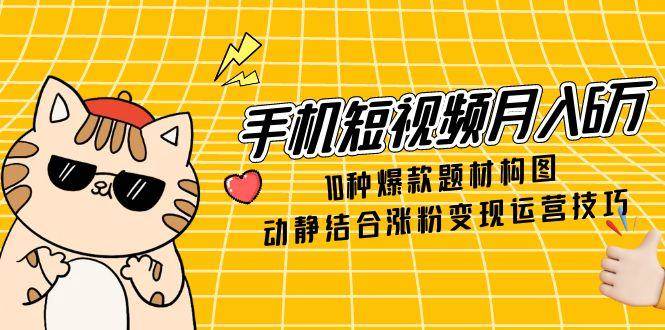 手机短视频月入6万,10种爆款题材构图,动静结合涨粉变现运营技巧-轻创社项目网