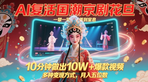 AI复活国潮京剧花旦,一颦一笑美到窒息,10分钟做出10W+爆款视频,多种变现方式,月入五位数-轻创社项目网