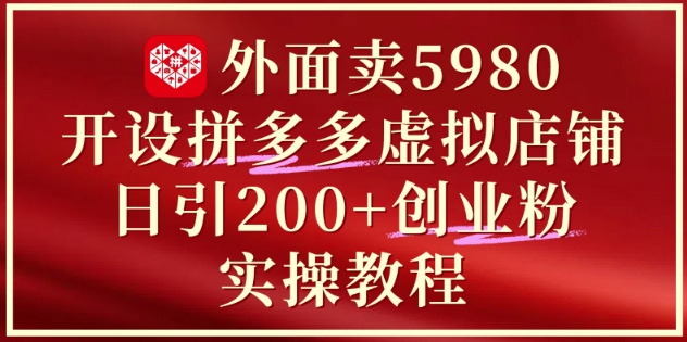 外面卖5980开设拼多多虚拟店铺:单日引流200+创业付费粉实战教程-轻创社项目网