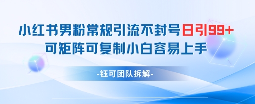 小红书男粉常规引流不封号日引99+变现简单 可矩阵可复制小白容易上手-轻创社项目网