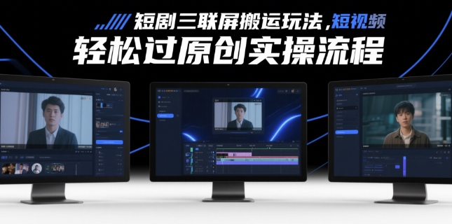 短剧三联屏搬运玩法,短剧搬运轻松过原创实操流程-轻创社项目网