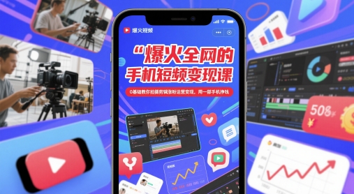 爆火全网的手机短视频变现课,0基础教你拍摄剪辑涨粉运营变现,用一部手机挣钱-轻创社项目网