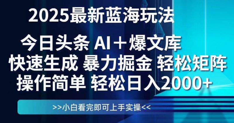 (14805期)今日头条2025最新蓝海玩法,思路简单,复制粘贴,轻松实现矩阵日入2000+-轻创社项目网