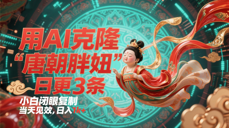 用AI克隆“唐朝胖妞”日更3条,平台疯狂推流,小白闭眼复制,当天见效,日入1k+-轻创社项目网