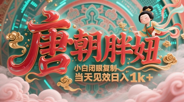 用AI克隆“唐朝胖妞”日更3条,平台疯狂推流,小白闭眼复制,当天见效,日入1k+-轻创社项目网