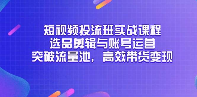 (14868期)短视频投流班实战课程,选品剪辑与账号运营,突破流量池,高效带货变现-轻创社项目网