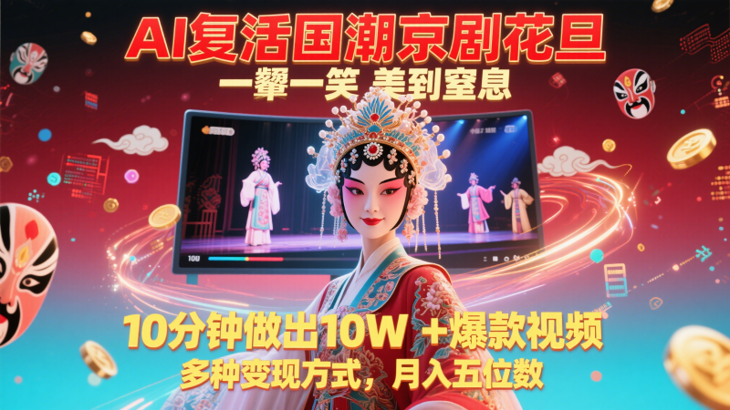 AI复活国潮京剧花旦,一颦一笑美到窒息,10分钟做出10W+爆款视频,多种变现方式,…-轻创社项目网
