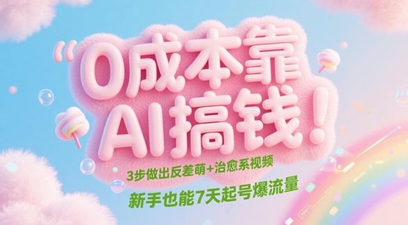 0成本靠AI搞钱!3步做出反差萌+治愈系视频,新手也能7天起号爆流量-轻创社项目网