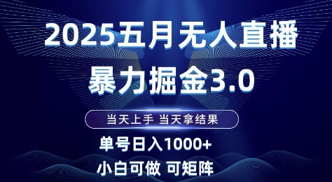 2025五月无人直播暴力掘金3.0,当天上手,当天拿结果,单号日入1k+小白可做可矩阵【揭秘】-轻创社项目网
