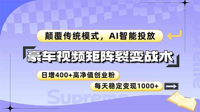 (14903期)豪车视频矩阵裂变战术,颠覆传统模式,AI智能投放,日增400+高净值创业…-轻创社项目网
