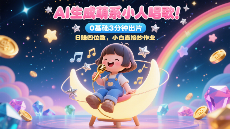 AI生成萌系小人唱歌!0基础3分钟出片,28个作品涨粉9万,日赚四位数,小白直接抄作业-轻创社项目网