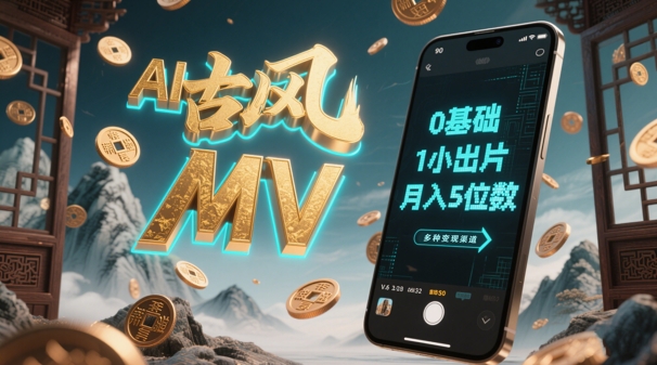 AI一键生成古风音乐MV,0剪辑基础1小时出片,多种变现渠道,一部手机月入5位数-轻创社项目网