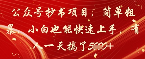 公众号抄书项目,简单粗暴,小白也能快速上手,有人一天搞了1k+-轻创社项目网