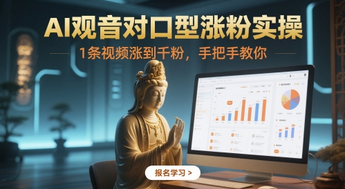 AI观音对口型涨粉实操,1条视频涨到千粉,手把手教你-轻创社项目网