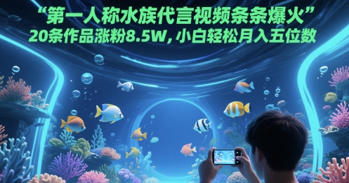 第一人称水族代言视频条条爆火,20条作品涨粉8.5W,小白轻松月入五位数-轻创社项目网