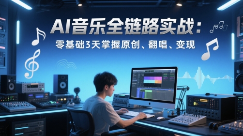 AI音乐全链路实战变现课:零基础3天掌握原创、翻唱、变现-轻创社项目网
