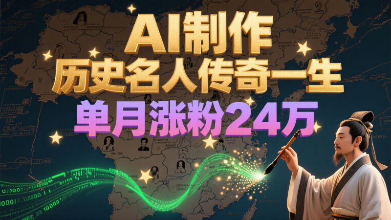 暴力起号!用AI制作历史名人传奇一生,单月涨粉24万,涨粉+变现赛道黑马来了-轻创社项目网