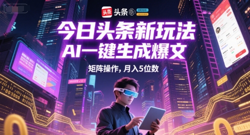 今日头条新玩法,AI一键生成爆文,矩阵操作,月入5位数-轻创社项目网