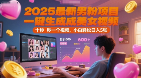 2025最新男粉项目,一键生成美女视频,日引600+色粉 十秒一个视频,小白轻松日入5张【揭秘】-轻创社项目网