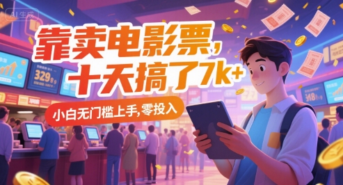靠卖电影票,十天搞了7k+,小白无门槛上手,零投入【揭秘】-轻创社项目网
