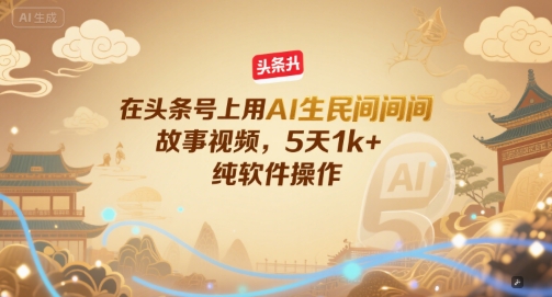 在头条号上用AI生民间故事视频,5天1k+,纯软件操作-轻创社项目网