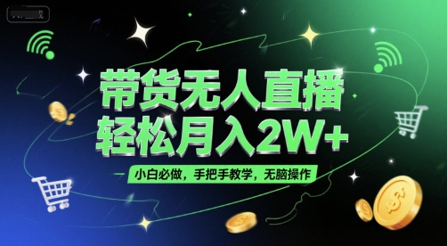 带货无人直播,轻松月入2W+,小白必做,手把手教学,无脑操作(附学习资料)-轻创社项目网