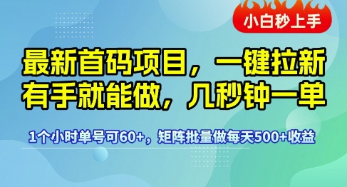 最新首码项目,一键拉新有手就能做,几秒钟一单,1个小时单号可60+,矩阵批量做每天5张【揭秘】-轻创社项目网