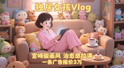单个账号涨粉71W!用AI制作独居女孩Vlog,宫崎骏画风,治愈感拉满,一条广告报价3W-轻创社项目网