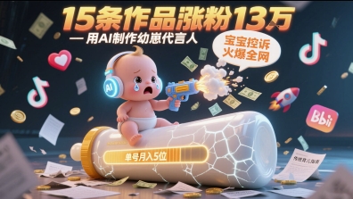 用AI制作幼崽代言人,宝宝的控诉火爆全网,15条作品涨粉13W,单号月入5位数实操教程-轻创社项目网