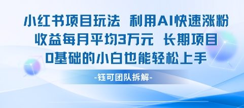 适合小白操作的小红书新项目,利用AI快速涨粉,收益每月平均1W+-轻创社项目网