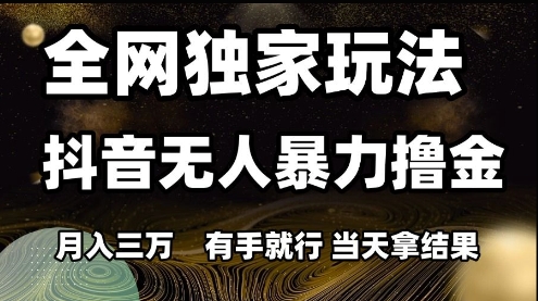 全网独家玩法抖音无人暴力撸金,月入3W,有手就行,当天拿结果【揭秘】-轻创社项目网