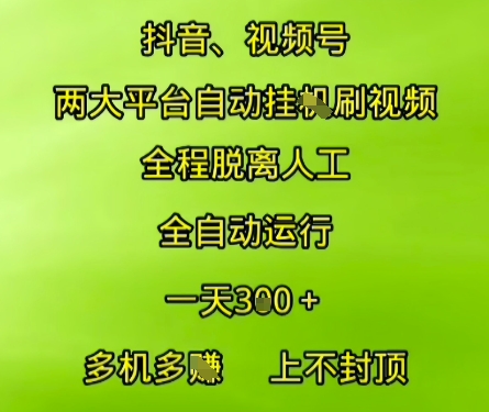 抖音视频号两大平台自动运行,全程脱离人工,自动获取收益,一天3张+,多机多挣,上不封顶【揭秘】-轻创社项目网