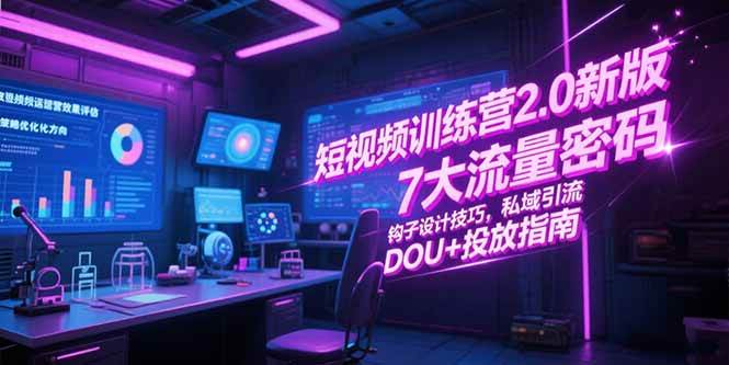 (15255期)短视频训练营2.0新版,7大流量密码/钩子设计技巧/私域引流/DOU+投放指南-轻创社项目网