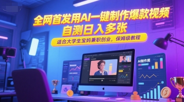 全网首发用AI一键制作爆款视频,自测日入多张,适合大学生宝妈兼职创业,保姆级教程-轻创社项目网