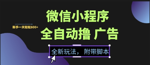 微信小程序全自动撸广告项目,彻底解决没流量的问题,新手一天8张+【揭秘】-轻创社项目网